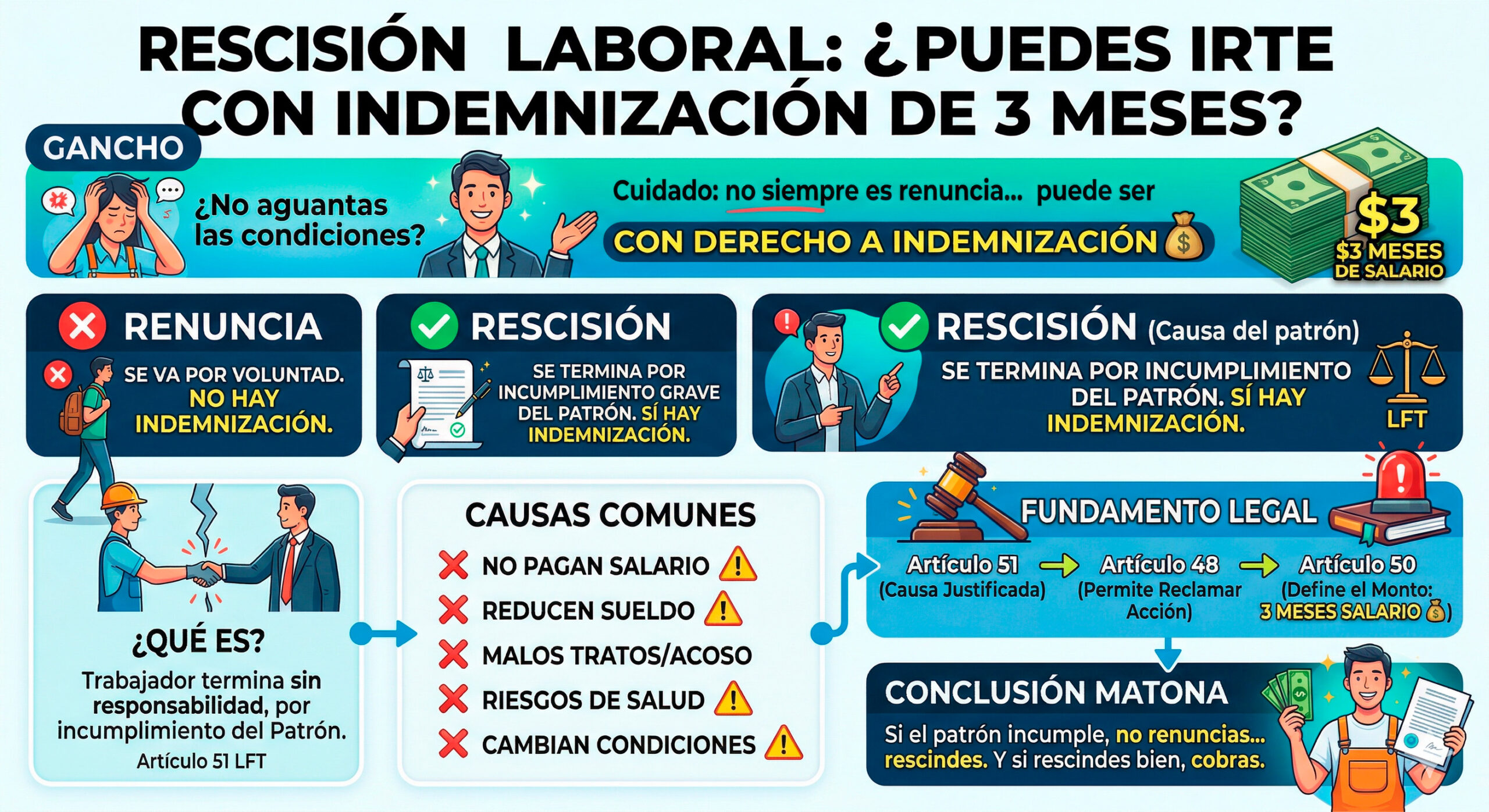 🚨 Rescisión laboral ¿puede el trabajador irse con indemnización de 3 meses?